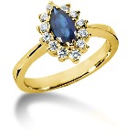 Blue Topaz Ring in Yellow gold with 12 diamonds (0.36ct)