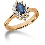 Blue Topaz Ring in Red gold with 12 diamonds (0.36ct)