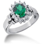 Green Peridot Ring in Platinum with 14 diamonds (0.28ct)