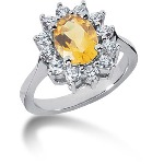 Yellow Citrine Ring in White gold with 12 diamonds (0.6ct)