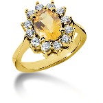 Yellow Citrine Ring in Yellow gold with 12 diamonds (0.6ct)