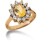 Yellow Citrine Ring in Red gold with 12 diamonds (0.6ct)