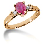 Pink Topaz Ring in Red gold with 2 diamonds (0.06ct)
