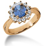 Blue Topaz Ring in Red gold with 12 diamonds (0.6ct)