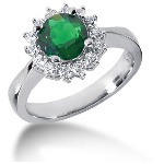 Green Peridot Ring in Platinum with 14 diamonds (0.42ct)
