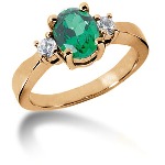 Green Peridot Ring in Red gold with 2 diamonds (0.16ct)