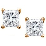 Red gold studs with princess cut diamonds 4.75x4.75 mm (1ct)