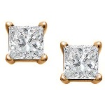 Red gold studs with princess cut diamonds 2.5x2.5 mm (0.2ct)