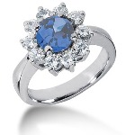 Blue Topaz Ring in Platinum with 10 diamonds (1ct)