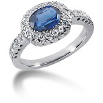 Blue Topaz Ring in White gold with 28 diamonds (0.33ct)