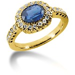 Blue Topaz Ring in Yellow gold with 28 diamonds (0.33ct)