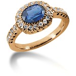 Blue Topaz Ring in Red gold with 28 diamonds (0.33ct)