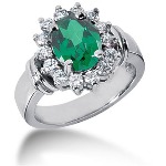 Green Peridot Ring in Platinum with 14 diamonds (0.7ct)