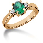 Green Peridot Ring in Red gold with 2 diamonds (0.1ct)