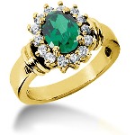 Green Peridot Ring in Yellow gold with 14 diamonds (0.28ct)