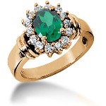 Green Peridot Ring in Red gold with 14 diamonds (0.28ct)