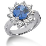 Blue Topaz Ring in Platinum with 10 diamonds (1.5ct)
