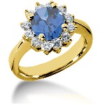 Blue Topaz Ring in Yellow gold with 12 diamonds (0.6ct)