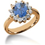 Blue Topaz Ring in Red gold with 12 diamonds (0.6ct)