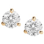Red gold studs with round, brilliant cut diamonds 3.0 mm (0.2ct)