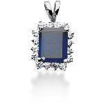 Dark blue Topaz pendant in White gold with 16 diamonds (0.96ct)