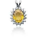 Yellow Citrine pendant in White gold with 16 diamonds (0.4ct)