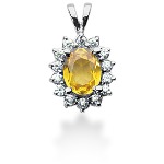 Yellow Citrine pendant in White gold with 14 diamonds (0.28ct)