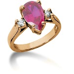 Pink Topaz Ring in Red gold with 2 diamonds (0.14ct)