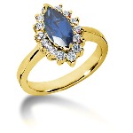 Blue Topaz Ring in Yellow gold with 14 diamonds (0.42ct)