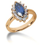 Blue Topaz Ring in Red gold with 14 diamonds (0.42ct)