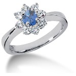 Blue Topaz Ring in White gold with 8 diamonds (0.24ct)