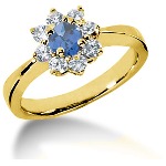 Blue Topaz Ring in Yellow gold with 8 diamonds (0.24ct)