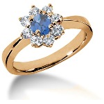 Blue Topaz Ring in Red gold with 8 diamonds (0.24ct)