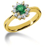 Green Peridot Ring in Yellow gold with 10 diamonds (0.3ct)
