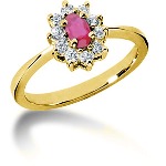 Pink Topaz Ring in Yellow gold with 10 diamonds (0.2ct)