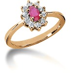 Pink Topaz Ring in Red gold with 10 diamonds (0.2ct)