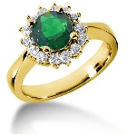 Green Peridot Ring in Yellow gold with 14 diamonds (0.42ct)
