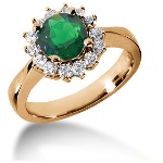 Green Peridot Ring in Red gold with 14 diamonds (0.42ct)