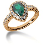 Green Peridot Ring in Red gold with 32 diamonds (0.32ct)