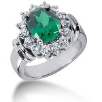 Green Peridot Ring in White gold with 14 diamonds (0.7ct)