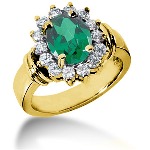 Green Peridot Ring in Yellow gold with 14 diamonds (0.7ct)