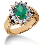Green Peridot Ring in Red gold with 14 diamonds (0.7ct)