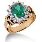 Green Peridot Ring in Red gold with 14 diamonds (0.7ct)