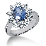 Blue Topaz Ring in Palladium with 10 diamonds (1.5ct)