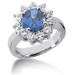 Blue Topaz Ring in White gold with 11 diamonds (1.1ct)