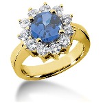 Blue Topaz Ring in Yellow gold with 11 diamonds (1.1ct)