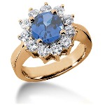 Blue Topaz Ring in Red gold with 11 diamonds (1.1ct)