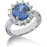 Blue Topaz Ring in White gold with 14 diamonds (0.7ct)