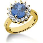 Blue Topaz Ring in Yellow gold with 14 diamonds (0.7ct)