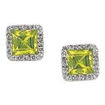 Peridot Earrings in White gold with 50 diamonds (0.13ct)